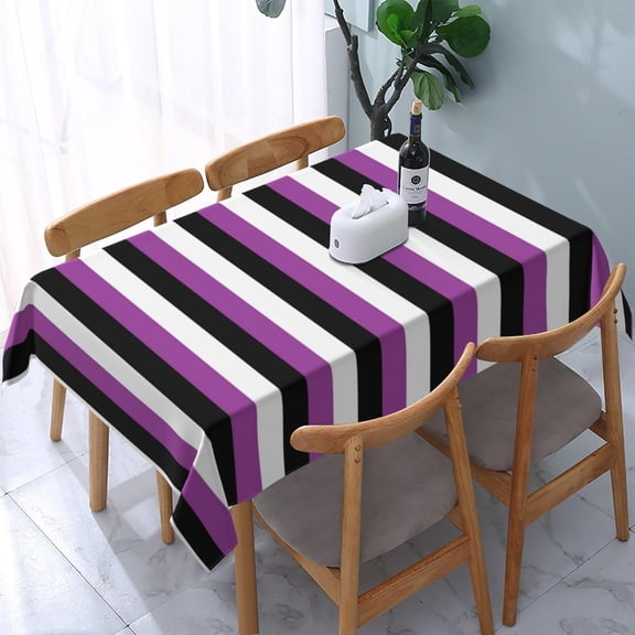 Rectangle Tablecloth Purple Black White Stripes Oblong Table Cover Washable Table Cloths for Kitchen Dinning Party Tabletop Modern Decoration 60 x 84inch