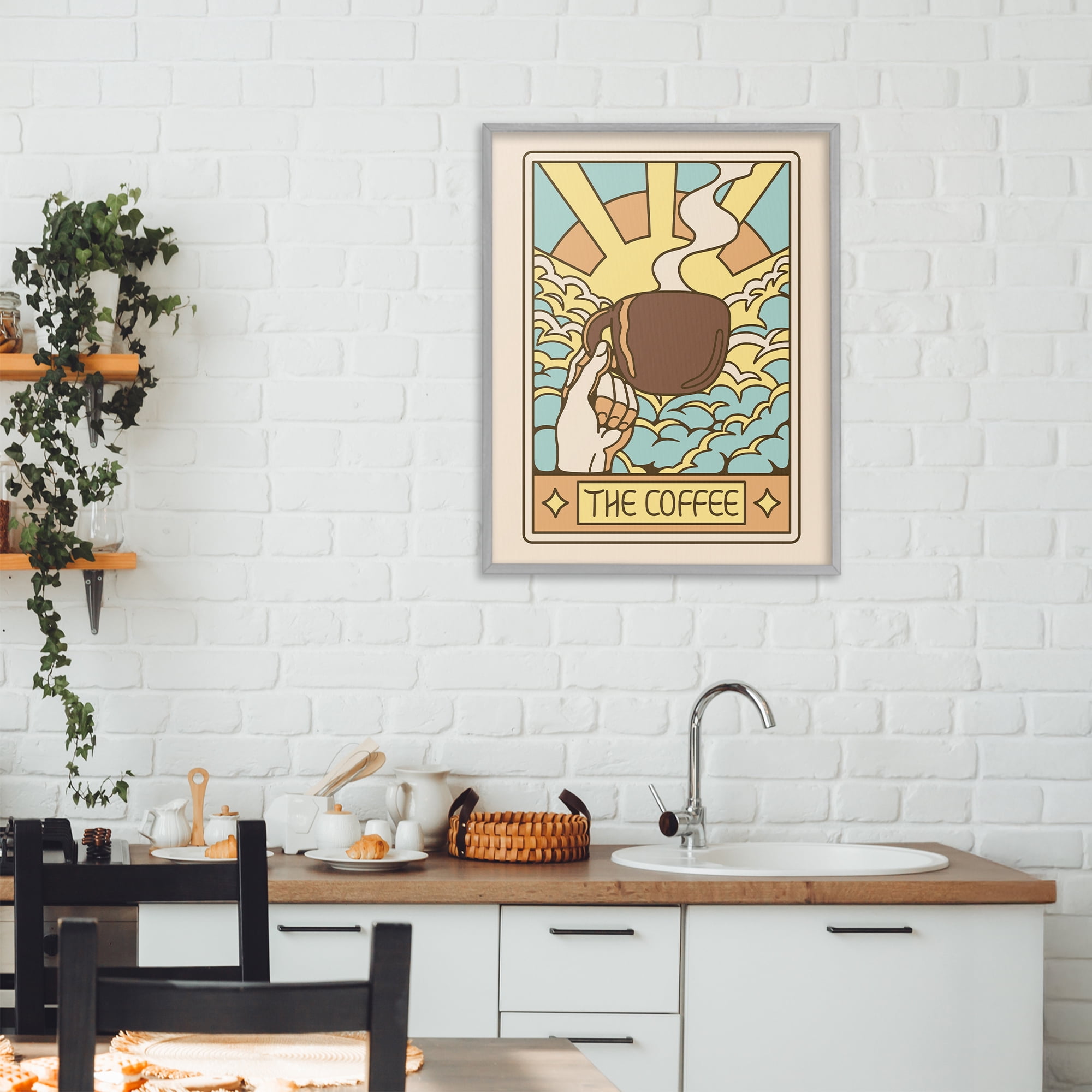 Stupell Industries The Coffee Muted Tarot Gray Framed Giclee Art, design by Tobe Fonseca