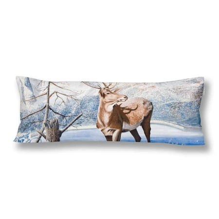 ABPHOTO Cute Deer Tree Winter Forest Plant Animal Body Pillow Covers Case Protector 20x60