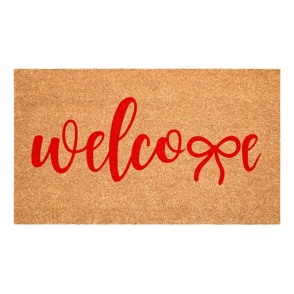 Red Welcome Bow Doormat, 17" x 29"