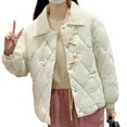 thumbnail image 3 of Chaqueta informal de manga larga con capucha y bolsillos de algodón con botones de piel de vaca y cuadros de rombos para mujer, 3 of 8