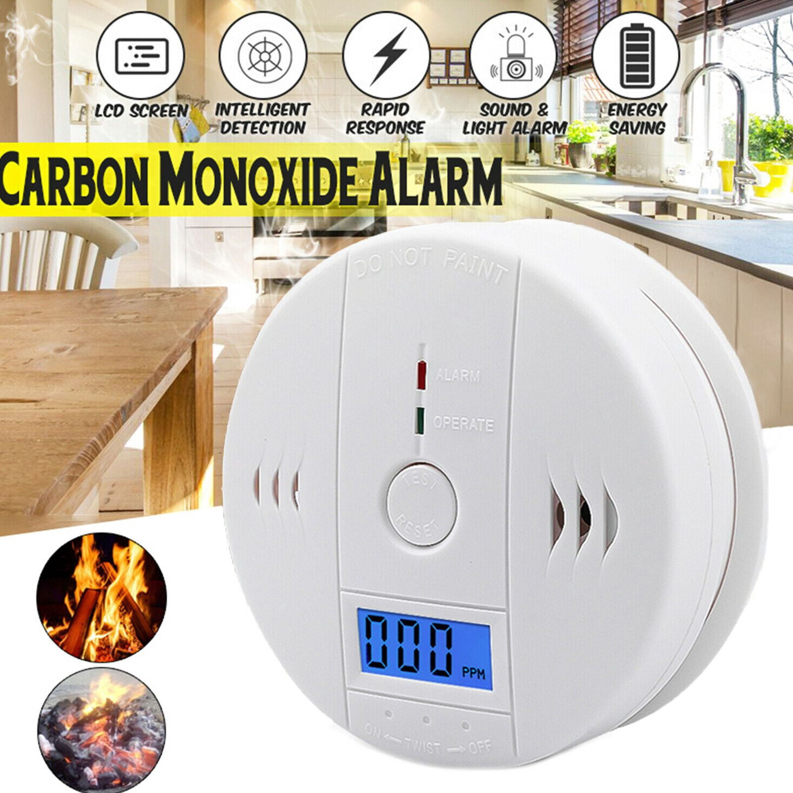 CO Detector Alarm LCD CO Carbon Monoxide Gas Battery Warning