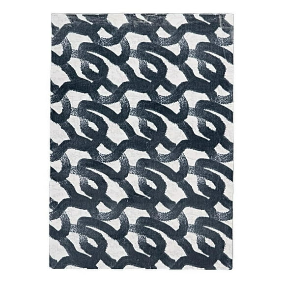 Linon Motif Printed Faux Rabbit Sketch Polyester 3'x5' Accent Rug in Black