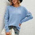 thumbnail image 3 of Womens Fall Fashion 2022! QLEICOM Sweaters for Women, Women's Round- Neck Solid Color Lace Up Sleeves Recreational Pullover Knitting Sweater Long Sleeve Tops On Clearance, 3 of 9