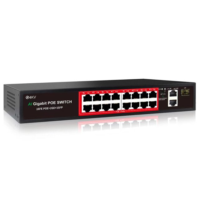 Conmutador PoE STEAMEMO de 19 puertos con 16 puertos POE +2 Gigabit Uplink