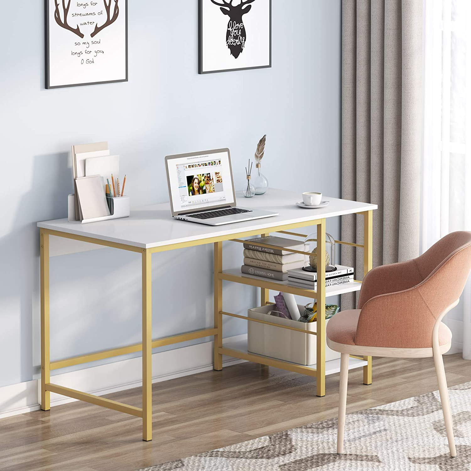 Tribesigns Computer Desk With Storage Shelves, Modern Office Desk