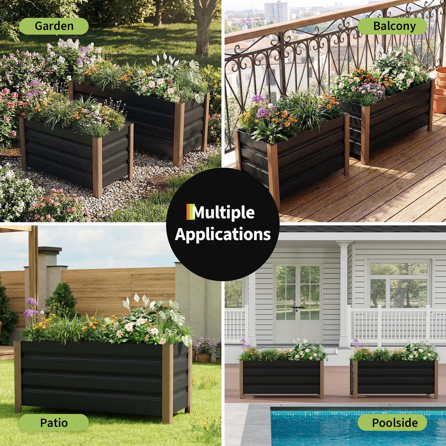 Weatherproof Aluminum Raised Garden Bed Planter Box -  Rounded Corners, Single-Layer Design, Drainage Holes, Anti-Cut Edging - Ideal for Outdoor Patio, Balcony, Lawn Planting