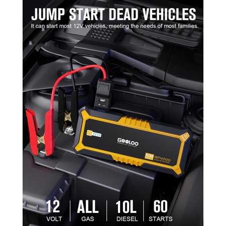 GP4000 Jump Starter 4000A Peak Car Starter (All Gas,up to 10.0L Diesel Engine) SuperSafe 12V Lithium Jump Box,Auto Battery Booster Pack,Portable Power Bank with USB Quick Charge and Type C Port