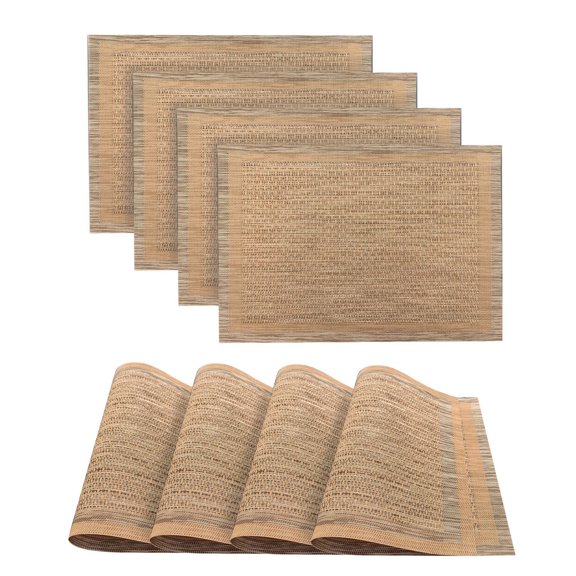 Dainty Home Geneva Woven Textilene Crossweave With Textured Stripe Pattern Reversible 13" x 19" Rectangular Placemat Set of 4 in Champagne