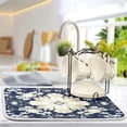 thumbnail image 5 of Dish Drying Mat Blue Damask Baroque Floral Absorbent Dry Mats for Dishes Draining Pad for Kitchen Countertop 18" x 24", 5 of 7