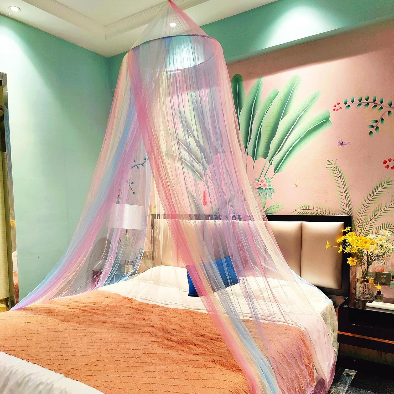 GFDYREE Rainbow Bed Canopy for Girls Mosquito Net Easy Installation Princess Canopy for Kids Bed Room Decor Walmart