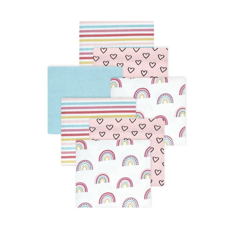 Little Treasure Hudson Baby Boys Cotton Poly Flannel Receiving Blankets 7-Pack, Pink Modern Rainbow, 30x30 inches