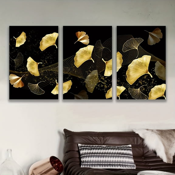 2D Flat, [JIT]3pcs, Decorative painting--frameless, Floating Ginkgo Leaves Artwork - Elegant Decor for Home & Office, Posters and prints, Mother's Day, Holiday Gifts, Birthday Gifts, Father's Day, P