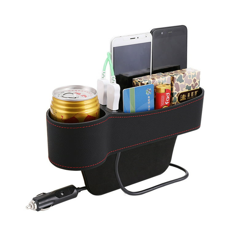 1PC Car Storage Box, Car Seat Gap Organizer Car Seat Clip Slot Storage Box  Dual USB Charger Multifunctional Water Cup Holder Storage Box