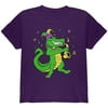 Mardi Gras Alligator Playing Saxaphone Jester Jazz Youth T Shirt Purple YXL