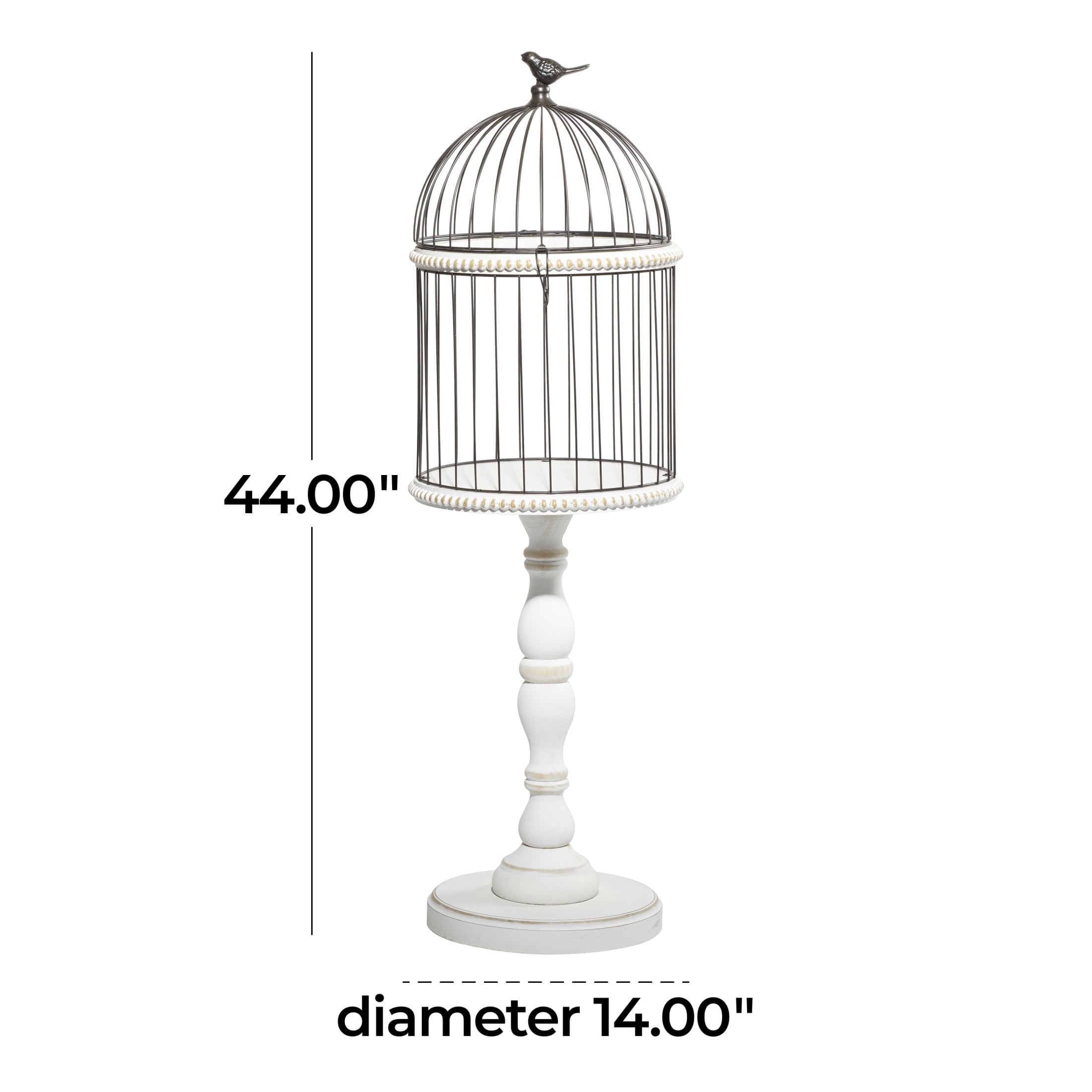 DecMode Bird Indoor Outdoor Turned Beaded Wood Birdcage with Black Metal Wire Frame