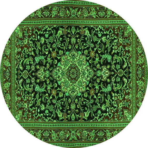 Ahgly Company Indoor Round Medallion Green Traditional Area Rugs, 8' Round
