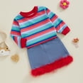 thumbnail image 2 of Halloween Chucky Doll Costume Toddler Baby Boy Girl Striped Sweatshirt Tops+Plush Trim Skirts Set Party Cosplay Outfits, 2 of 7