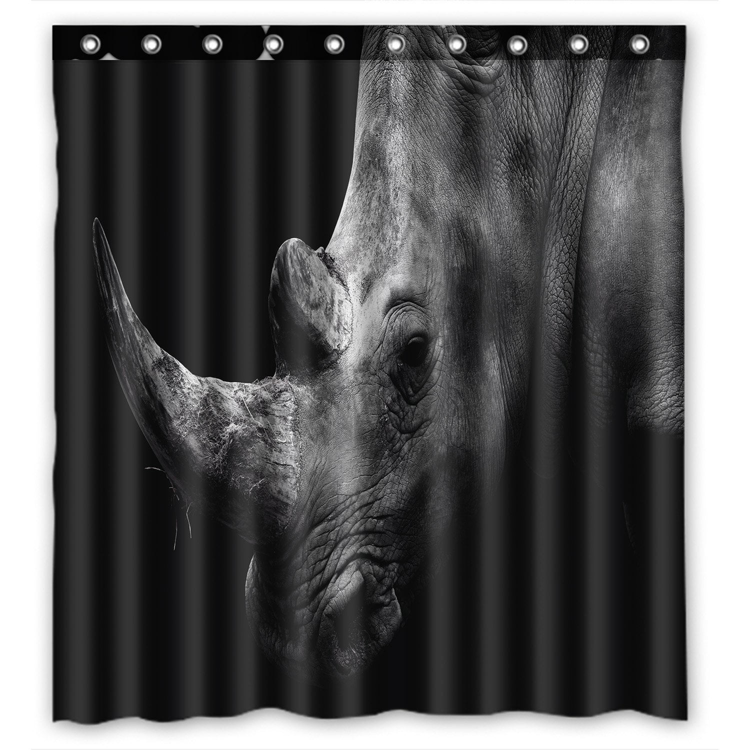 PHFZK Animal Shower Curtain, Rhino Black and White Polyester Fabric