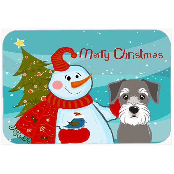 Carolines Treasures Snowman with Schnauzer Glass Cutting Board Large 12H x 16W multicolor
