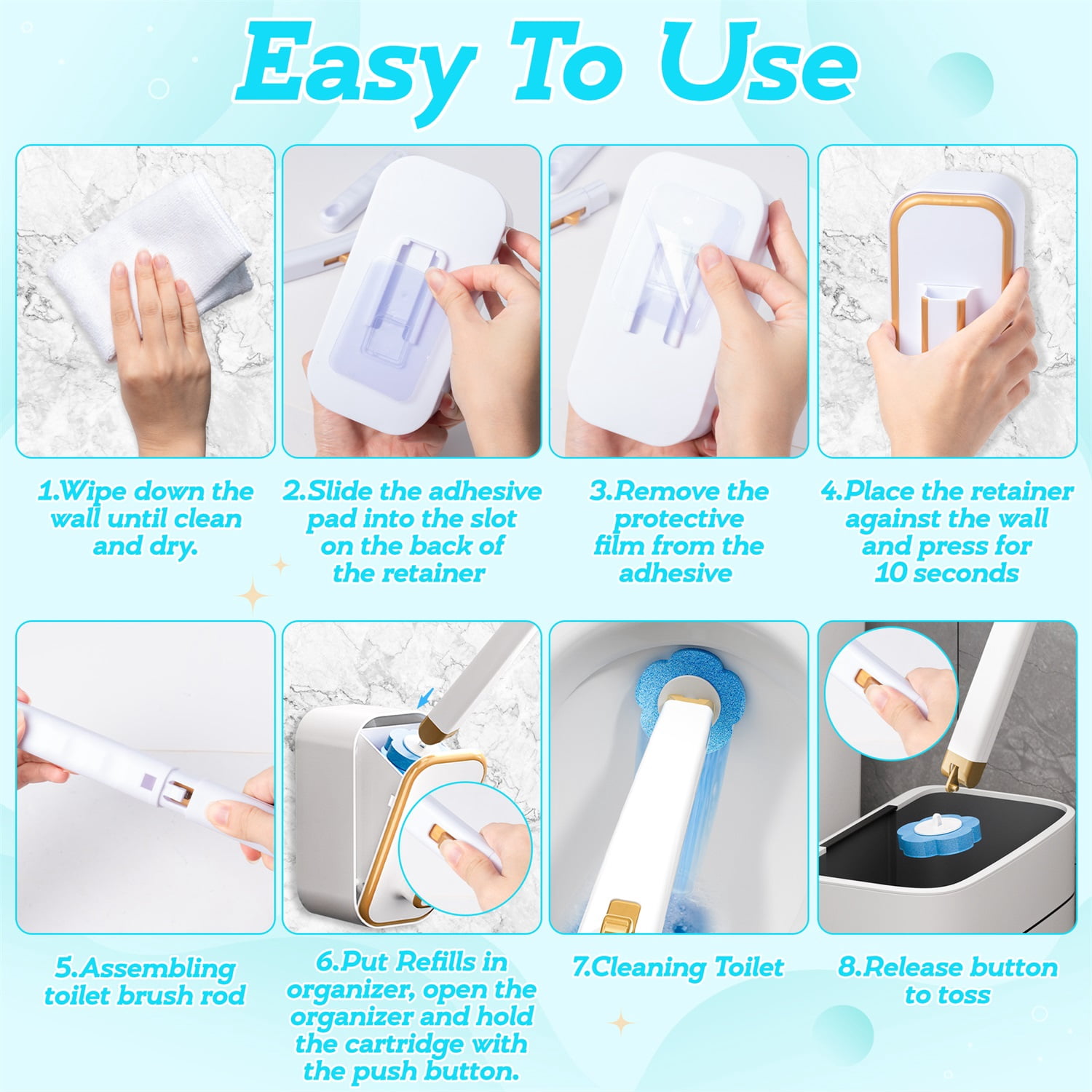MALLMALL6 Disposable Toilet Brush Cleaning Wand Set, 60 Count