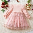 thumbnail image 4 of Wuxian Girls Knitted Mesh Tutu Dresses Ruffles Long Sleeve Round Neck Star Sequins Print Cute Bowk Tulle Dress Winter Thermal Cozy Clothing Fall Dresses,Pink,12-18 Months, 4 of 9