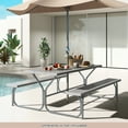 thumbnail image 2 of Topbuy Picnic Table Bench Set for 8 Person Outdoor Camping Table & 2 Benches with Metal Frame All-Weather Tabletop Grey, 2 of 10