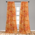 thumbnail image 2 of Peony Pattern Window Curtains, Outline Style Illustrated Floral Boho with Orange Tones Print, Lightweight Decor 2-Panel Set with Rod Pocket, Pair of - 28"x84", Vermilion and Burnt Sienna, by Ambesonne, 2 of 3