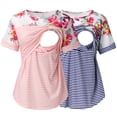 thumbnail image 3 of ZTTD Women's Maternity Short Sleeve Crew Neck Striped Printed Nursed Tops T Shirt for Breastfeeding Blouse - 2Pcs, Sizes S-2XL, 3 of 9