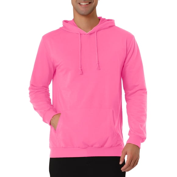 SUDADERA CON CAPUCHA CHIC PARA HOMBRE DE LARGA MANGA SÓLIDA CON CORDÓN PULLOVER L ROJO ROSA