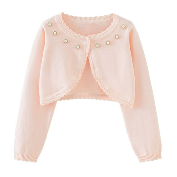 aohooy Toddler Baby Girls Long Sleeve Bolero Cardigan Knitted Shrug Button Closure Cardigans Cropped Sweaters Tops Outwear 12M-14Y Pink,7 Years