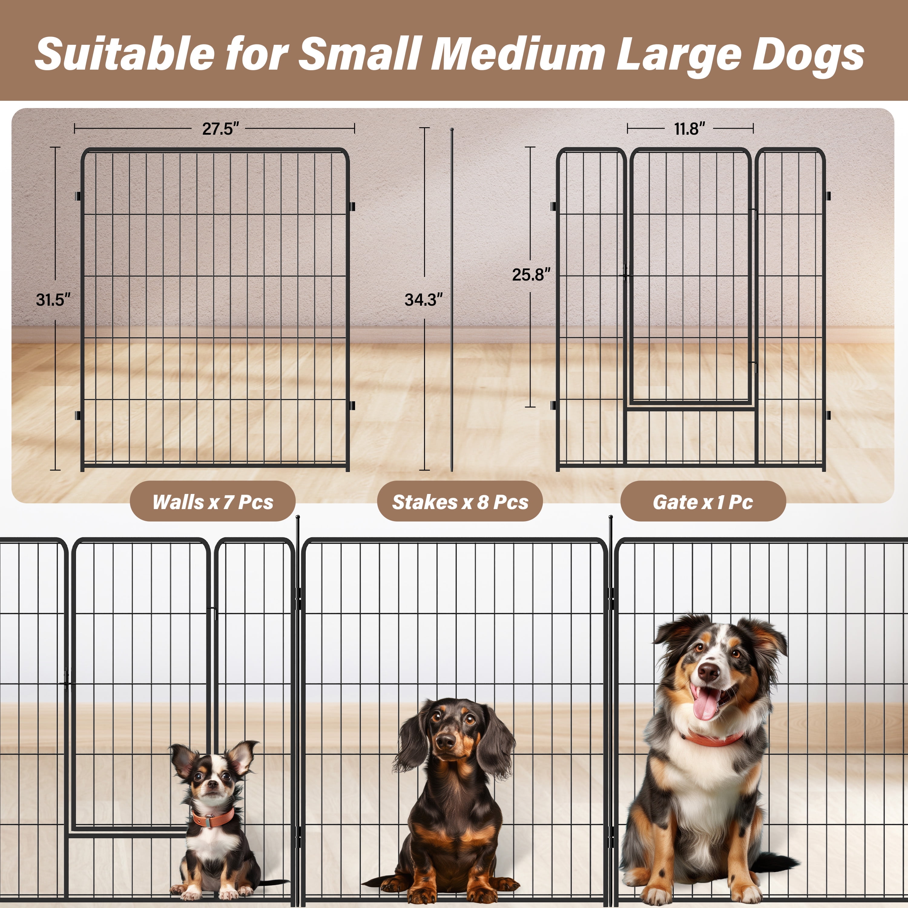 Pefilos 23" Outdoor Dog Playpen 8-Panels Dog Pen Indoor Metal Puppy Pet Playpen for Cats Small Dogs Run Fence, Iron Pet Dog Playpen, Black Pefilos 23" Outdoor Dog Playpen 8-Panels Dog Pen Indoor Metal Puppy Pet Playpen for Cats Small Dogs Run Fence, Iron Pet Dog Playpen, Black