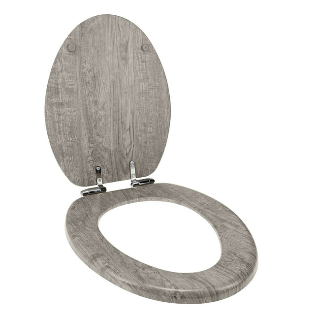 Asiento de inodoro Home+Solutions alargado de madera gris envejecida