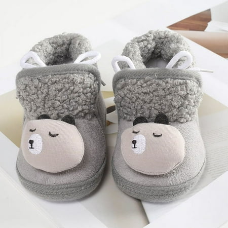 

Baby Boys Girls Winter Warm Bow-knot Plush Slippers Boots Toddler Non-Slip Crib Shoes First Walkers