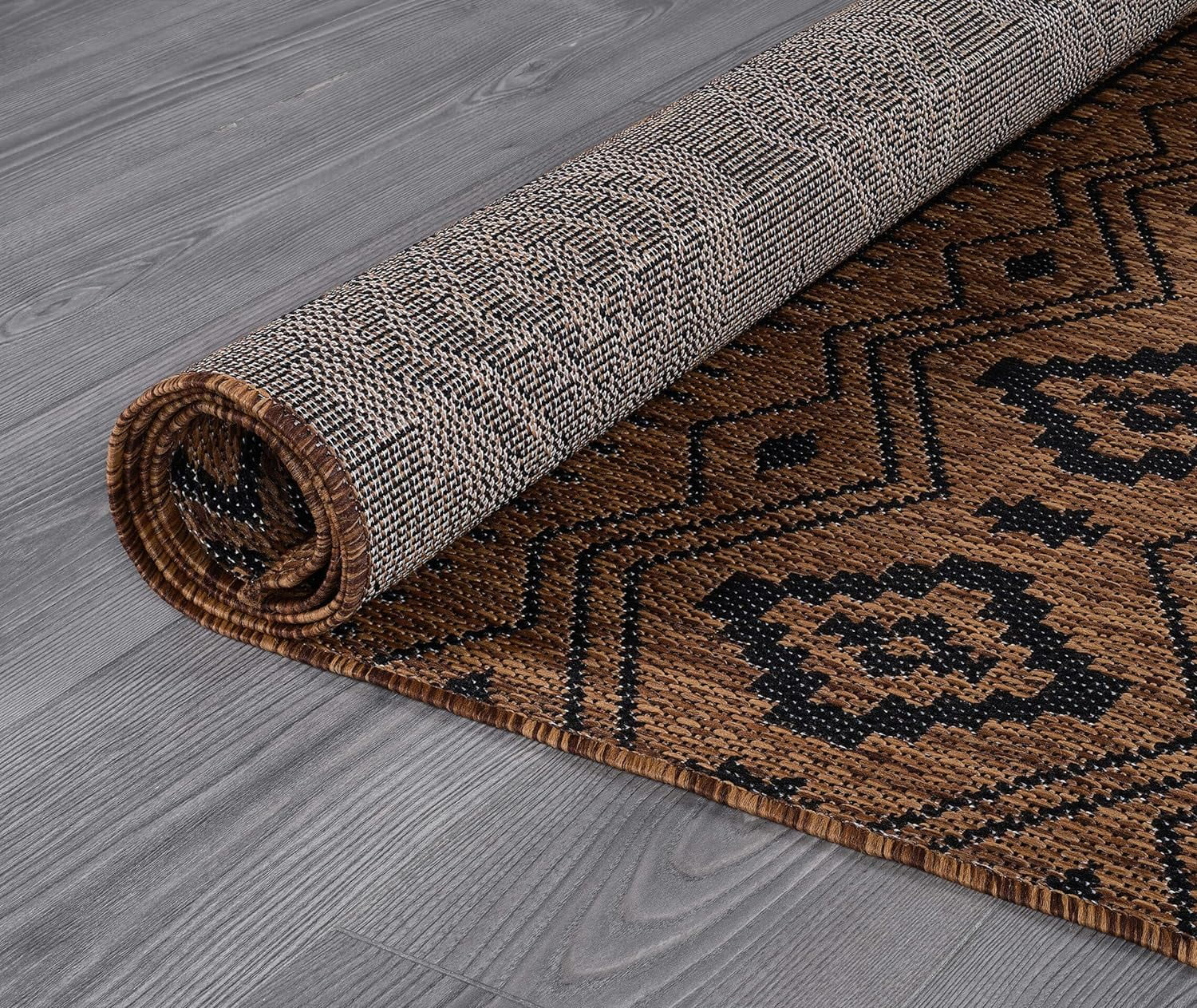 Beverly Rug Outdoor Area Rugs, Waterproof Patio Porch Garden Carpet, Nut Brown and Black, 10'x14'