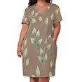 thumbnail image 3 of Muted Brown Leafy Pattern Repeat Loose Pocket Dress Dresses Summer Summer Dresses for Women, 3 of 9