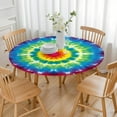 thumbnail image 3 of Rainbow Tie Dye Mandala Flower Pattern Round Fitted Tablecloth with Elastic Edge,Dining Table Cover Waterproof,Outdoor Round Tablecloth for Camping,Dining,Indoor and Outdoor, 3 of 7