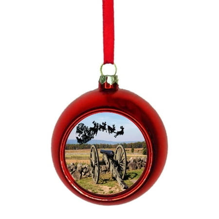 Santa Klaus and Sleigh Riding Over Gettysburg National Military Park Red Bauble Christmas Ornament