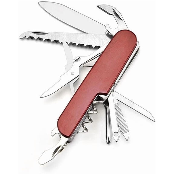 11 in 1 Multi-Function Camping Pocket Knife, Stainless Steel Swiss Style, Multitool Pocket Knife, Outdoor, Folding (Red)
