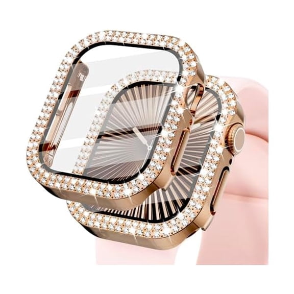 Bling Case for Apple Watch 40mm with Built-in Screen Protector, Sparkling Rhinestone Protective Cover Compatible with Apple Watch Series SE3 SE2 6 5 4 SE (40mm, Rose Gold)