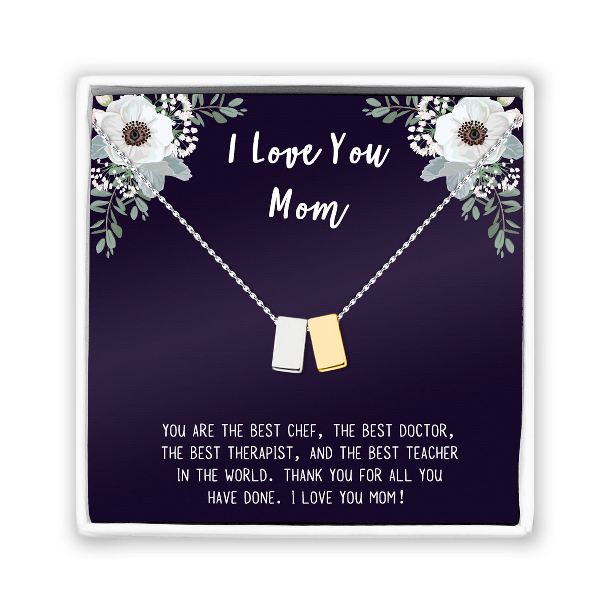 I Love You Mother's Day Cube Card Necklace, Card and Neclace Jewelry for Mom, Gift for Her, Gift for Mom, Gift for Mother, Cube Necklace Ship Next Day! [Silver Rose Gold, No-Personalized Card]