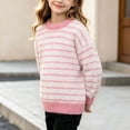 thumbnail image 6 of Spazoro Girls Striped Pullover Sweater Ribbed Cuffs, Long Sleeve Round Neck Loose Warm Casual Knit Jumper for Daily Wear Pink Size 3-4T, 6 of 8
