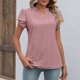 thumbnail image 2 of Blusa de manga corta con cuello en V y volantes para mujer, blusa holgada de Color puro con ojales, blusa de moda de verano, piel rosa L, 2 of 6