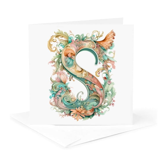 3drose, Fancy Floral Flourish Monogram Initial S, 1 Greeting Card with Envelope