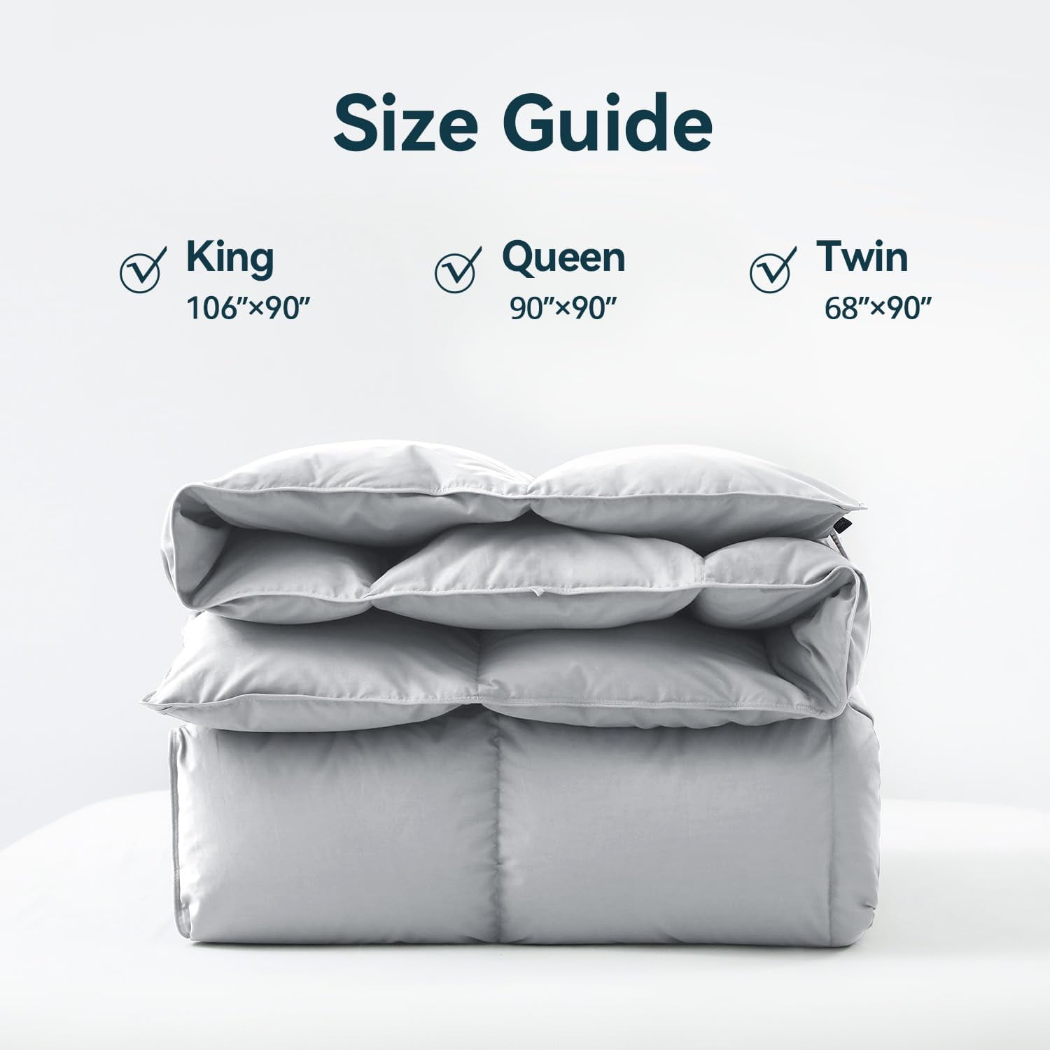 Elemuse Down Comforter Twin Size, All Season Soft and Fluffy Duvet Insert, 50% Feather Fill Bed Comforters, Luxury Tencel Cover (68×90, Grey)