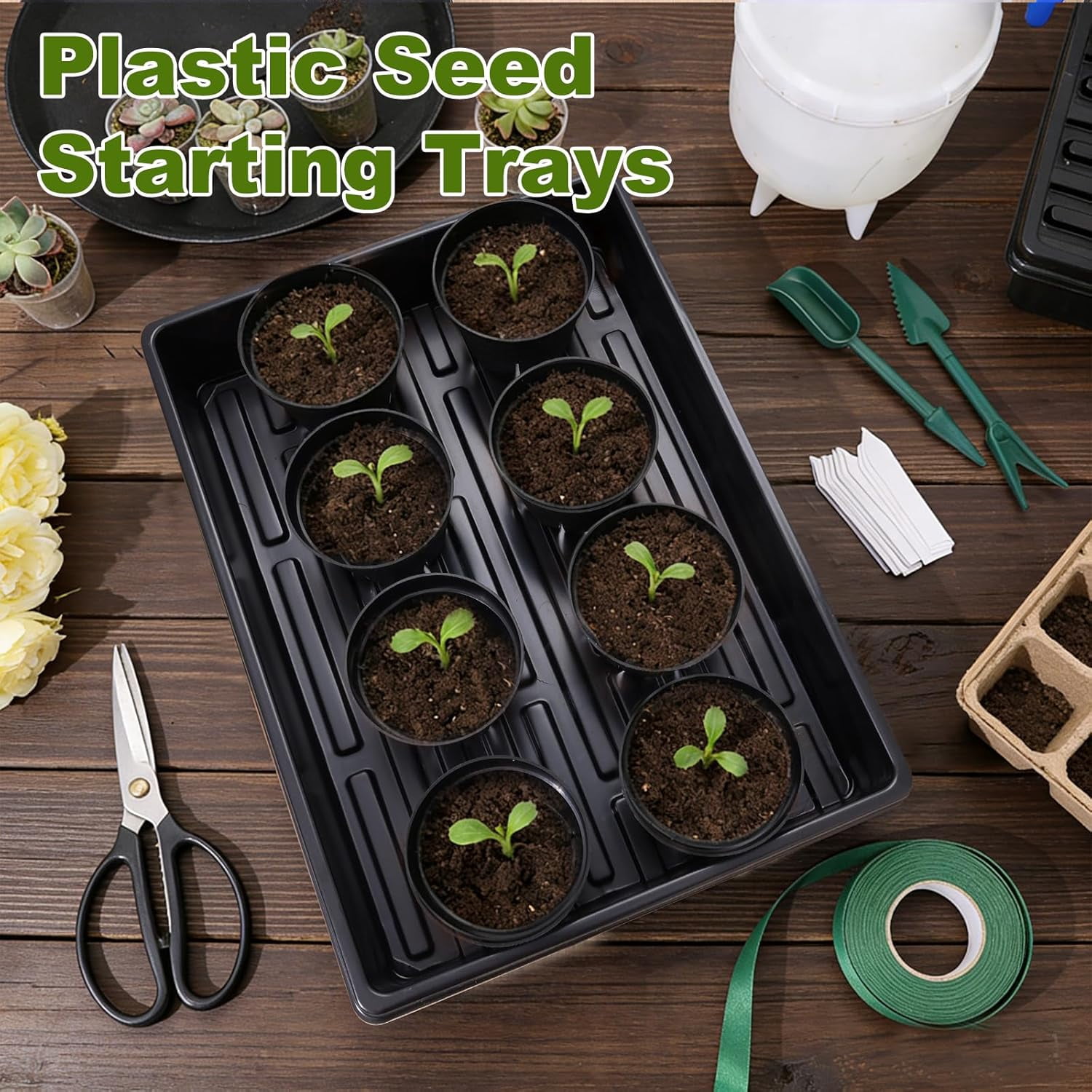 Seed Starter Tray Kit - 60-Pack Round Nursery Pots with Drainage Holes, Seedling Trays, Plant Labels & Transplanting Tools for Vegetables, Flowers, Herbs