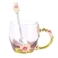 thumbnail image 1 of Yajisi Taza de Vidrio Verde Flor con Cuchara 320 ml / 10.8 oz, 1 of 9
