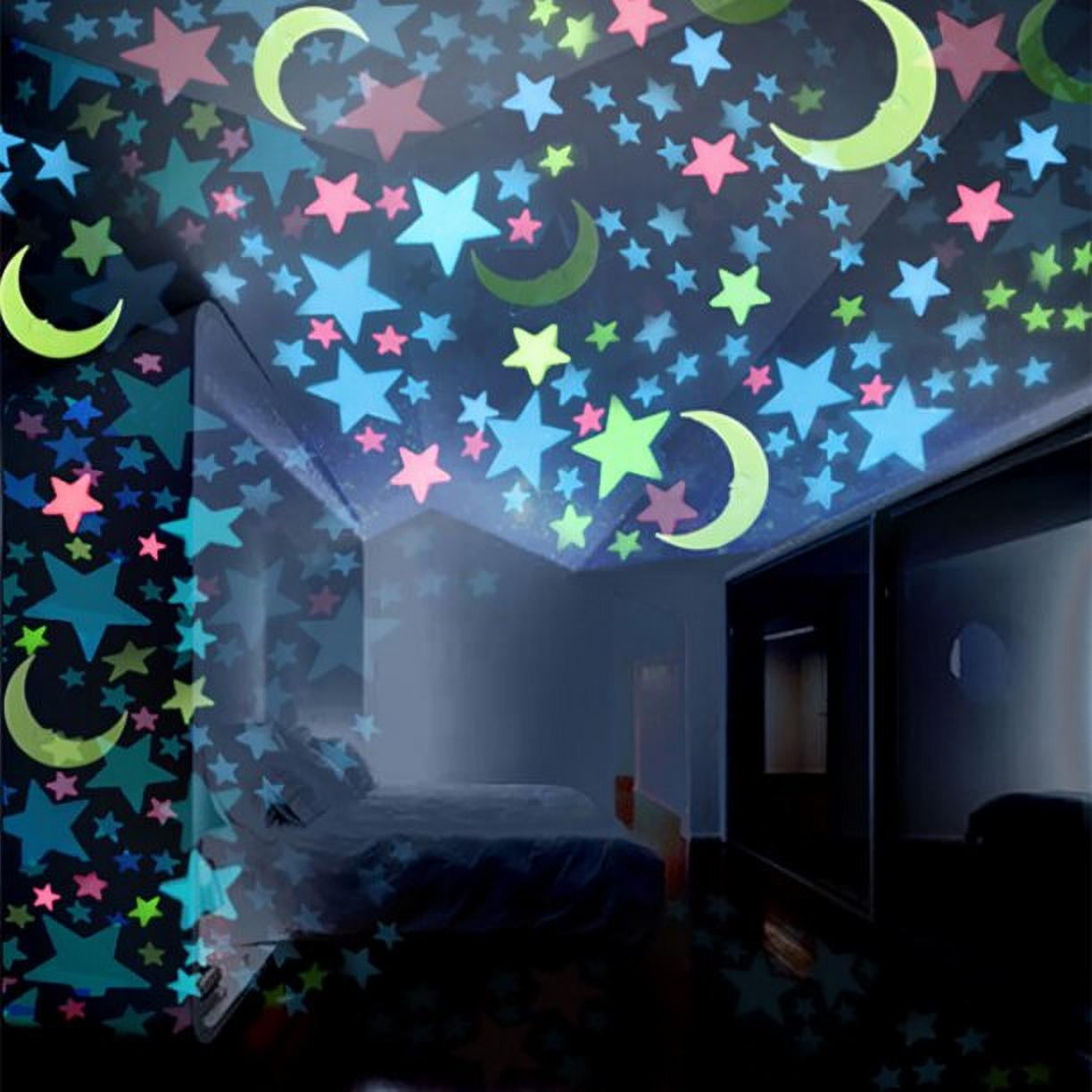 Mosunx 100PC Kids Bedroom Fluorescent Glow In The Dark Stars Moons Wall Stickers