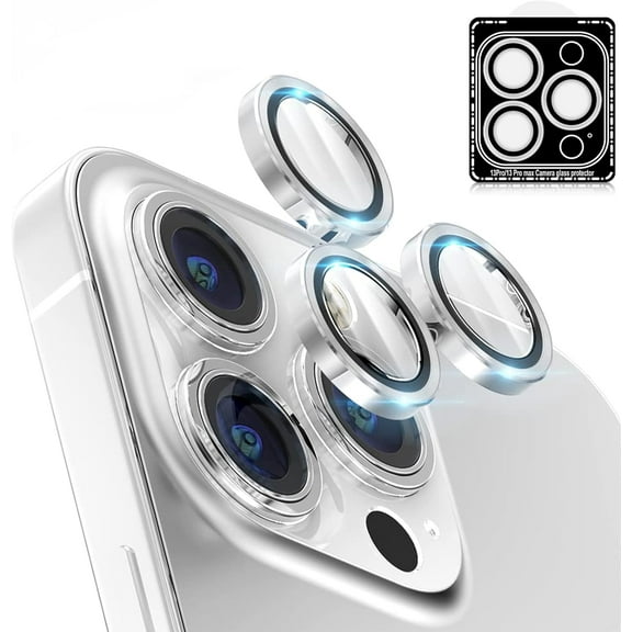 [3PCS   1 Installer] Camera Lens Protector for iPhone 13 Pro Max (6.7 inch) iPhone 13 Pro (6.1 inch), Anti-Scratch,9H Tempered Glass Aluminum Alloy Edge Cover-Silver