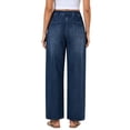 thumbnail image 4 of Womens Loose Denim Trousers Baeitkot Womens Elastic Waist Wide Leg Jeans Casual Loose Denim Trousers with Side Pockets Dark Blue L, 4 of 9